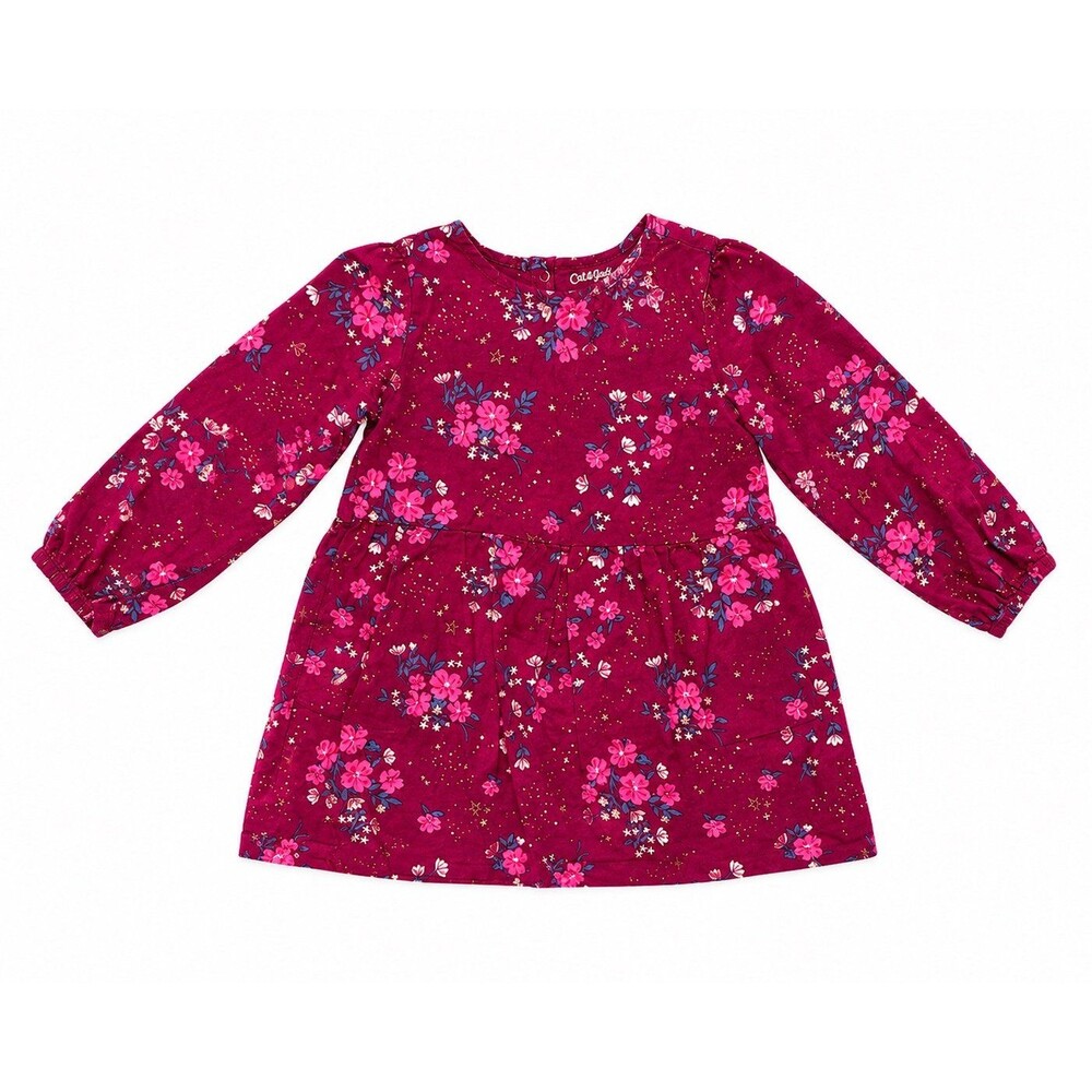 Cat & Jack Girls Burgundy Floral Long Sleeve Pocket Dress | Toddler 24Months